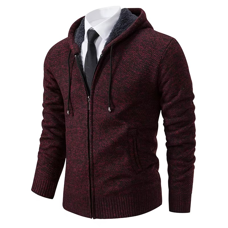 Men's fleece lined zip cardigan stand collar warm winter jacket cozy versatile fall layer
