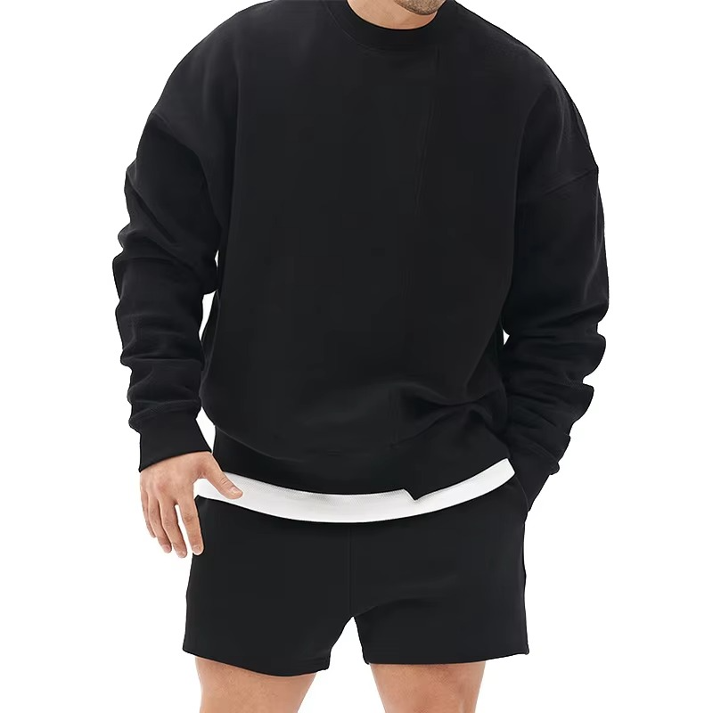 Men's loose fit gray crew neck gym hoodie sweatshirt with relaxed silhouette for activewear training