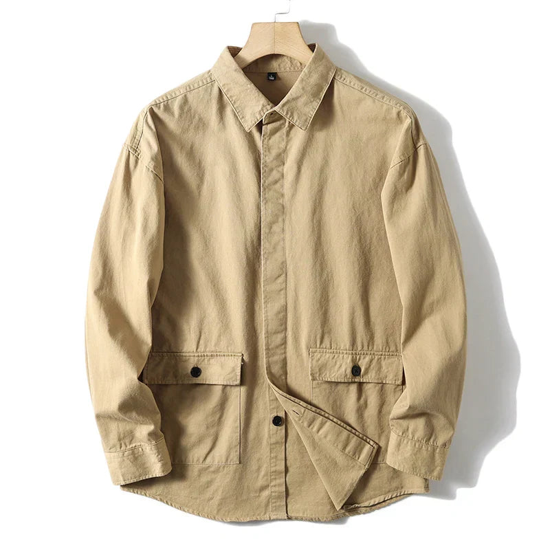 Denver white cotton dress shirt with functional pockets, tailored cut for everyday professional wear