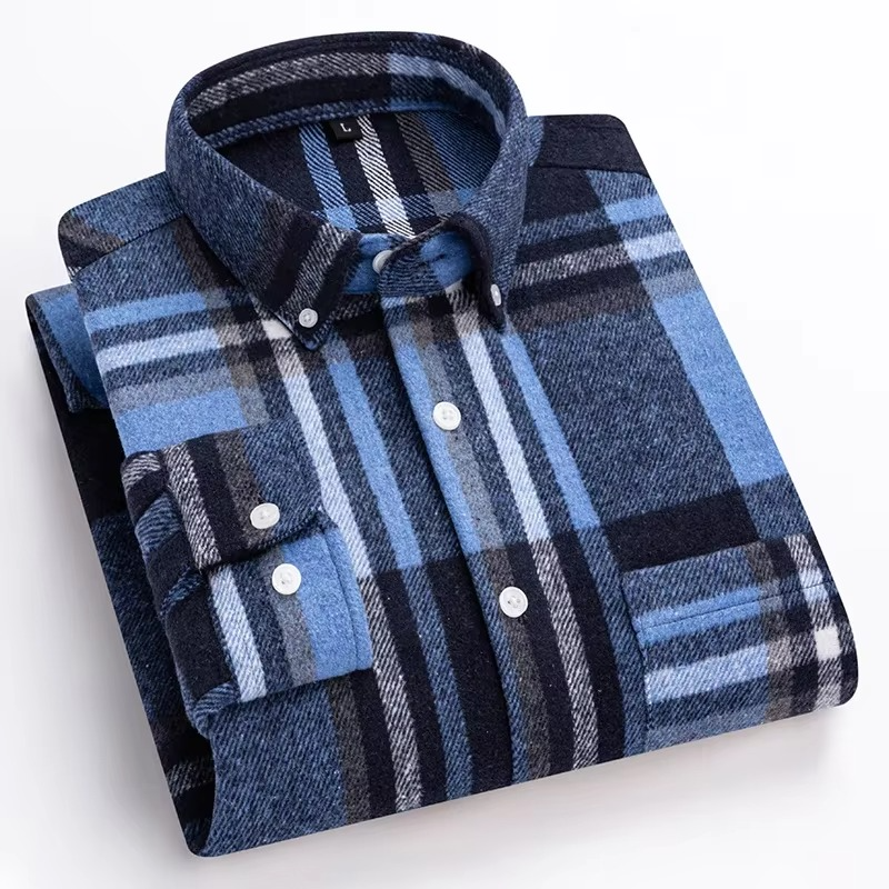 Men's plus size plaid long sleeve shirt in 7XL, 100% cotton with chest pocket for all-day comfort