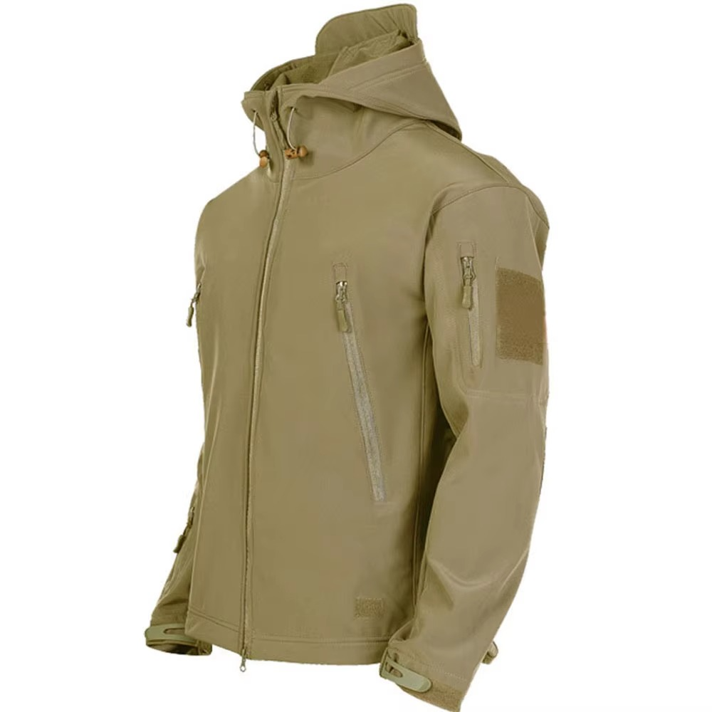 Men's tactical softshell hooded jacket windproof waterproof fleece-lined for outdoor missions
