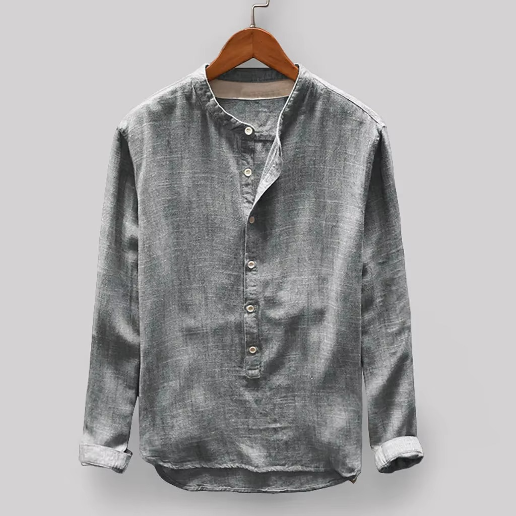 Men's white cotton-linen Japanese-style shirt, lightweight breathable modern fit for office and weekend