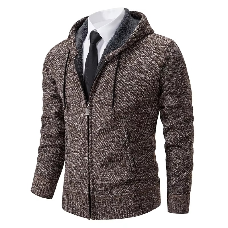Men's fleece lined stand collar zip cardigan warm winter jacket cozy versatile fall layering