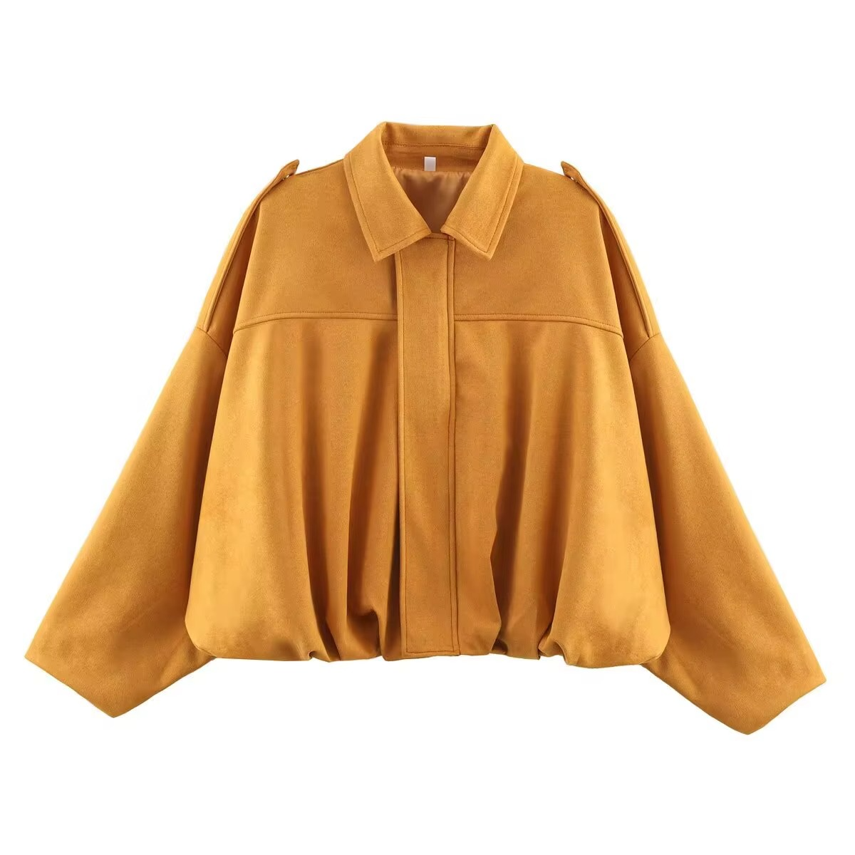 Women's vintage oversized bomber jacket washed suede finish relaxed silhouette classic style