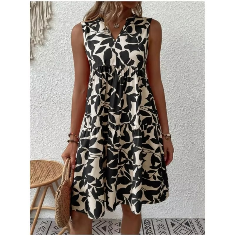 Floral print high waist A-line midi skirt women lightweight breathable summer everyday wear
