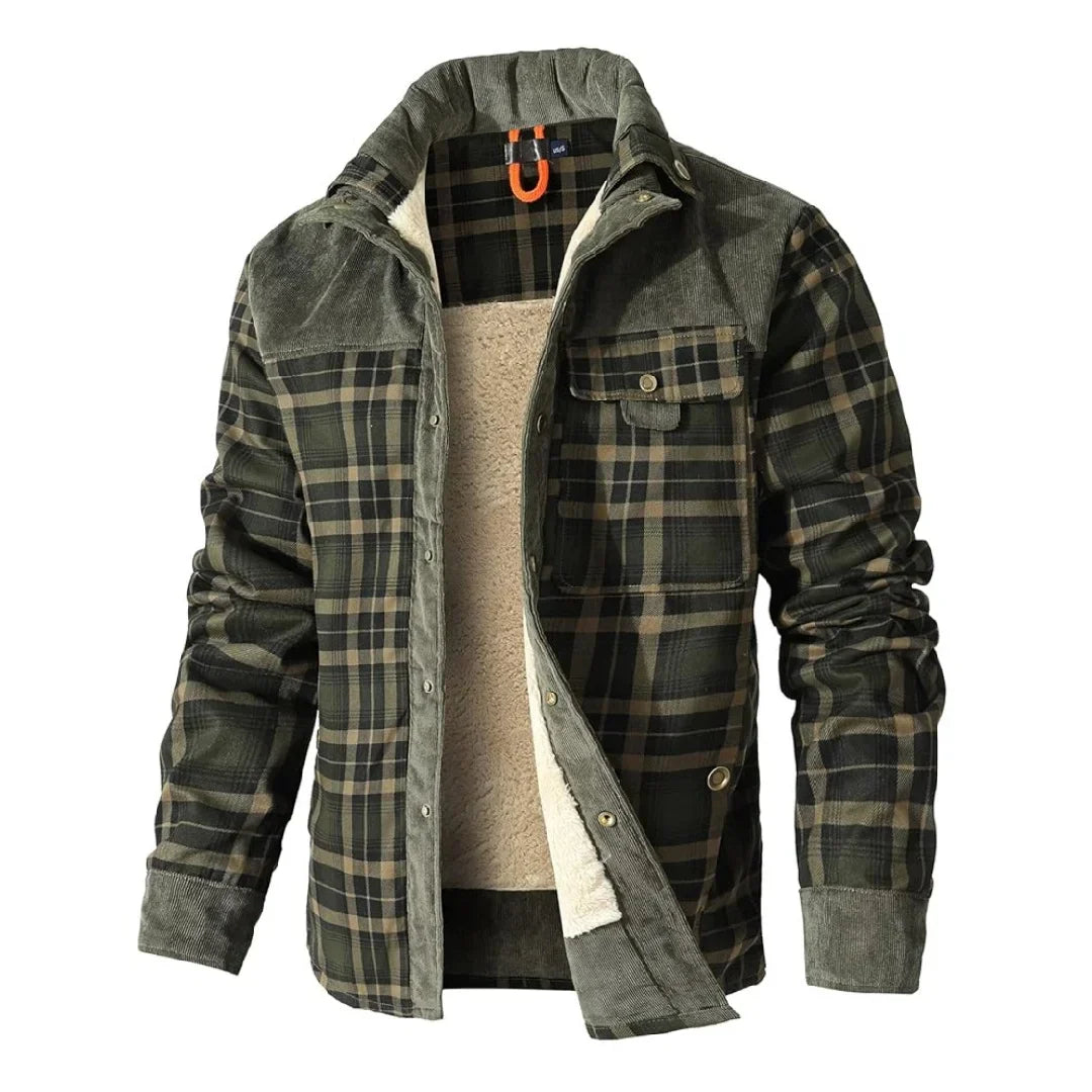 Men's plaid corduroy shirt jacket relaxed fit fleece-lined warmth layer casual style