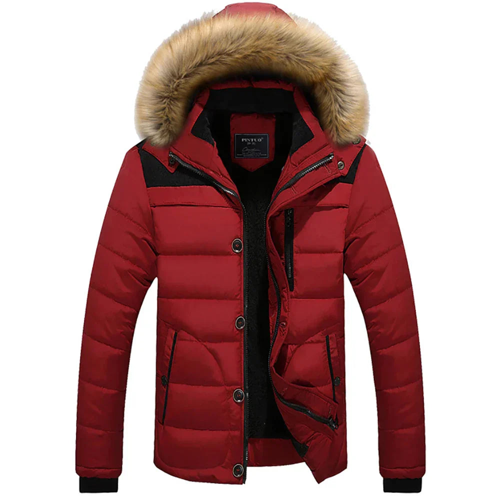 Men's quilted jacket regular fit stand-up collar hip length with zippered pockets