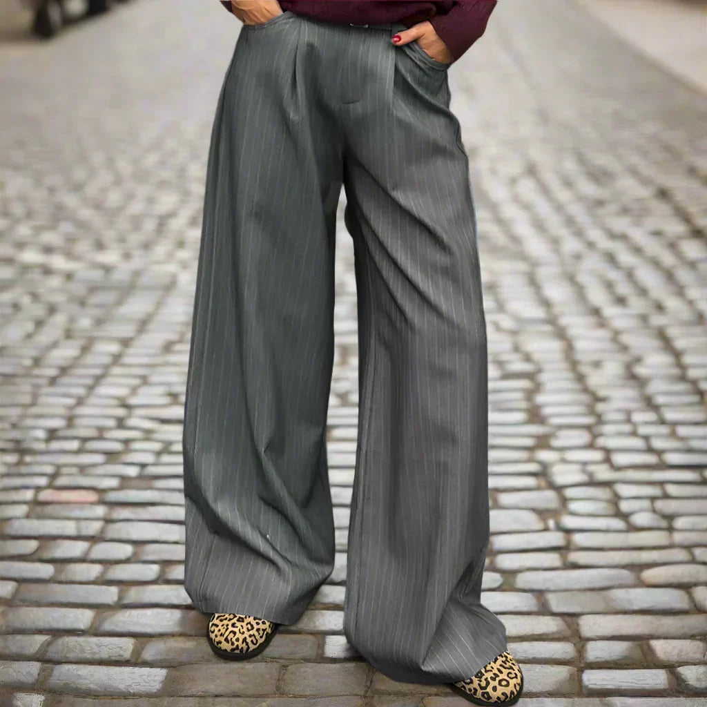 Women's high-waisted wide-leg trousers striped pattern cotton blend elegant silhouette