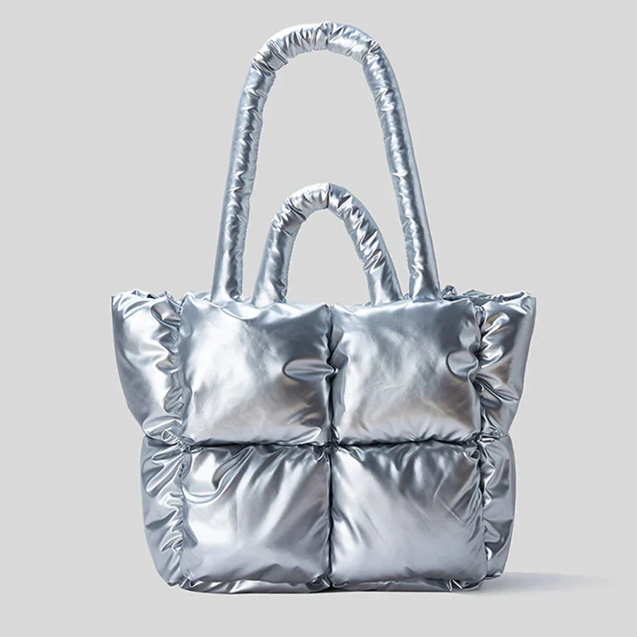 Avigail quilted puffer mini tote bag with diamond lattice panels and plush texture for chic style