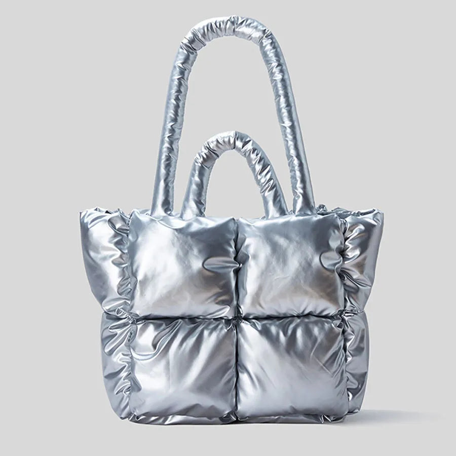 Urbann-Vibe Jorlin quilted plush shoulder bag satin finish structured silhouette 20in fashion-forward