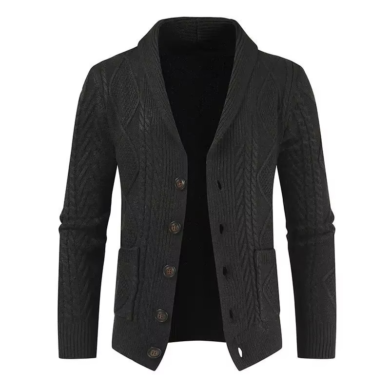 Men's slim fit knit cardigan coat shawl collar button front solid color autumn winter