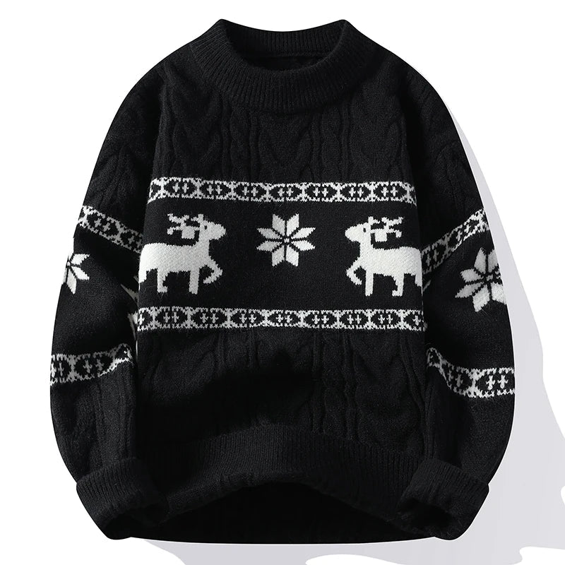Women's red cozy Christmas sweater relaxed fit with festive reindeer print for holiday warmth