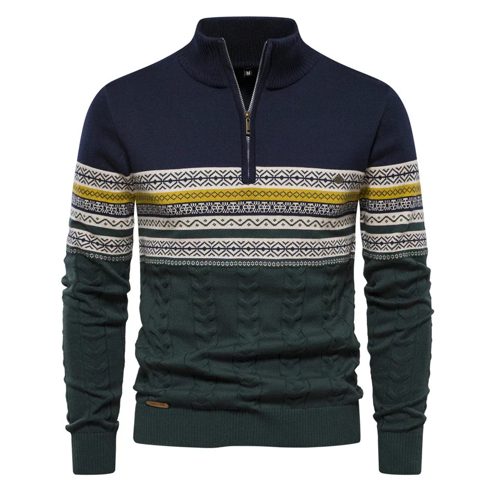 Men's neon pullover sweater loose fit ethnic pattern streetwear soft warm casual essential