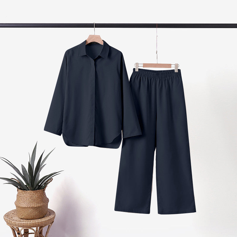 Women's breathable two-piece summer set high-waisted pants matching top flattering silhouette casual outfit