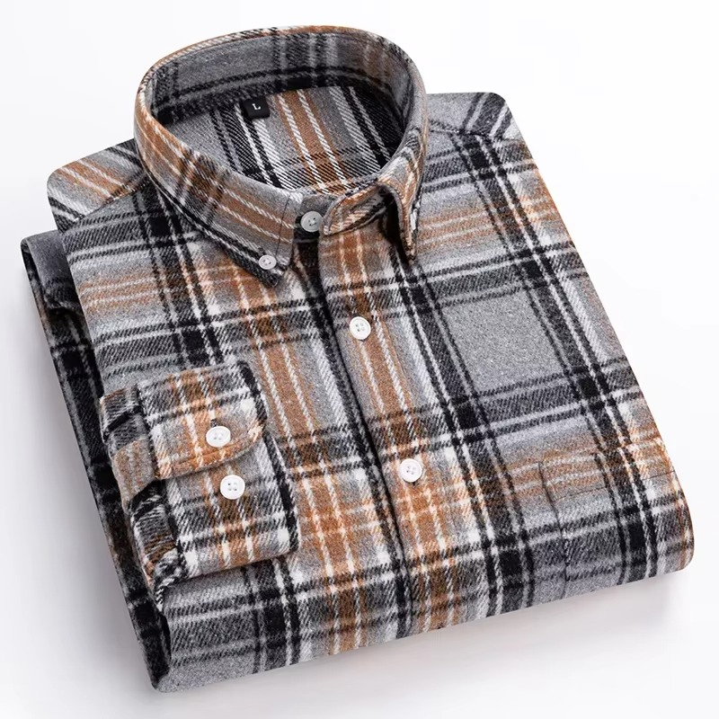 Men's plus size plaid long sleeve shirt 7XL relaxed fit 100% cotton with chest pocket
