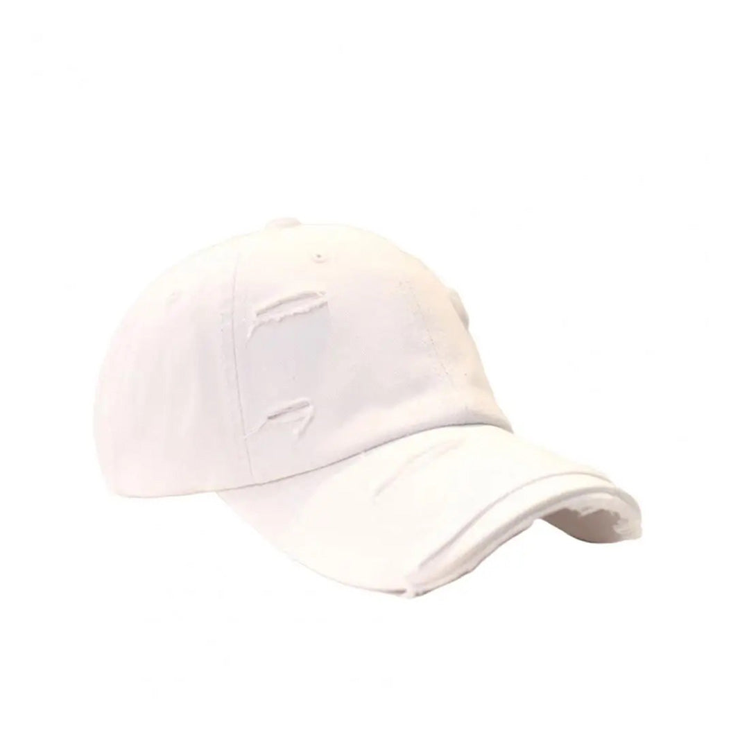 Men's vintage distressed cotton baseball hat with extended brim and built-in interlayer structure