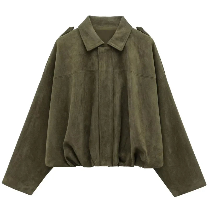 Women's cropped bomber jacket black lapel collar zip-front streetwear layering essential