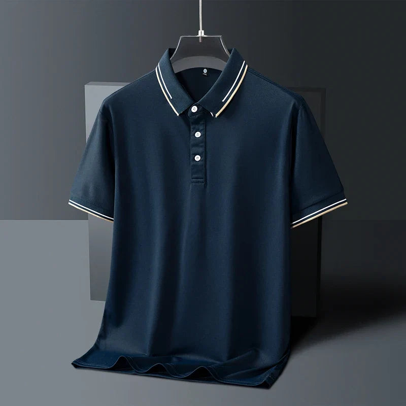Men's light blue AeroKnit tailored polo shirt with breathable textured knit weave for all-day comfort