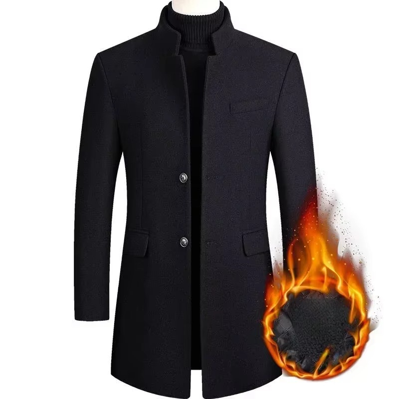 Men's burgundy wool blend trench coat mid-length sophisticated cut double-breasted autumn winter warmth