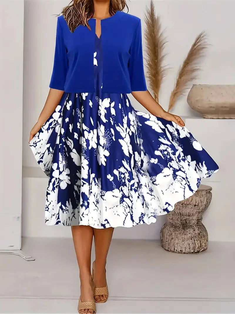 Women's elegant two-piece midi dress blazer set in versatile summer style for office wear