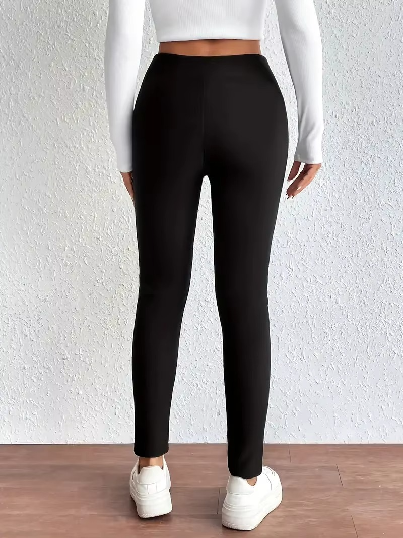 Women's black fleece-lined high-waist thermal leggings with plush interior for cold weather comfort
