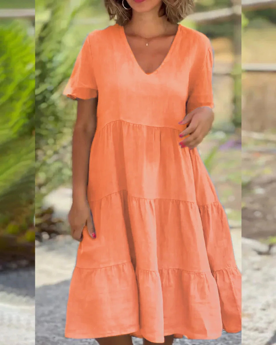 Julie tiered V-neck cotton dress women relaxed A-line silhouette casual summer everyday wear