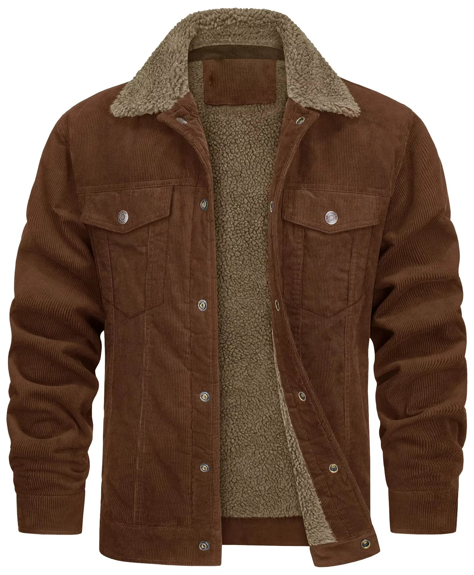 Men's navy corduroy fleece-lined winter jacket with textured shell and warm utility fit