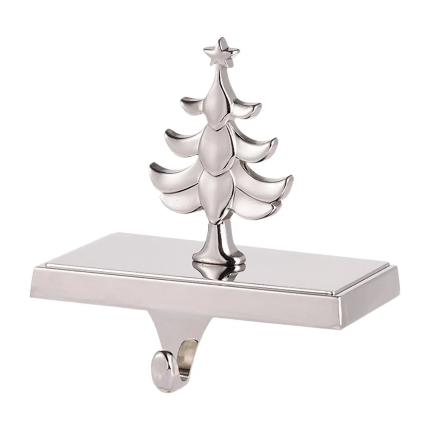 Cast iron Christmas stocking hangers chrome finish weighted mantel hooks festive holiday decor