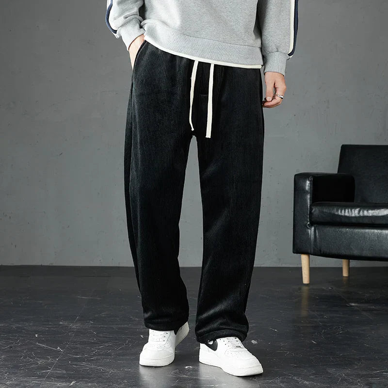 Men's beige corduroy straight-leg joggers with elastic waist for everyday relaxed comfort