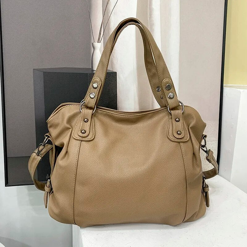 Cecilia large student tote bag grainy faux leather spacious laptop compartment stylish campus carry-all