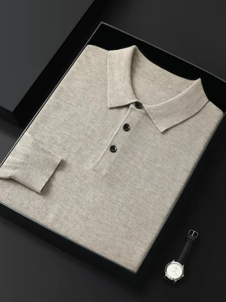 Men's merino wool polo collar sweater lightweight ultra-soft cashmere blend for everyday warmth