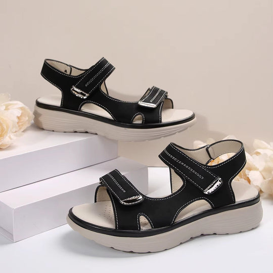 Women's open-toe platform sandals with cushioned insole, casual everyday style and confident lift