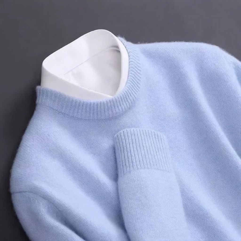 Men's oversized cashmere knit O-neck pullover sweater relaxed fit for everyday layering urban style