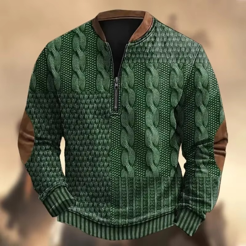 Men's lightweight zip-up hoodie with 3D cable knit print pattern, breathable casual summer style