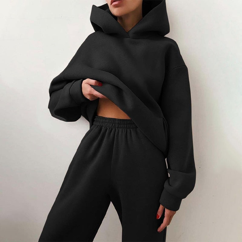 Women's oversized hoodie and jogger pants set soft cotton relaxed fit cozy loungewear