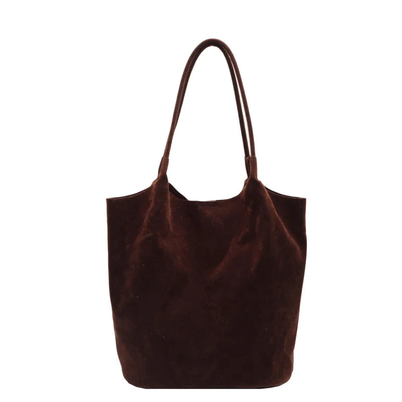Judy faux suede tote bag slouchy open-top design with dual long handles for work and weekend