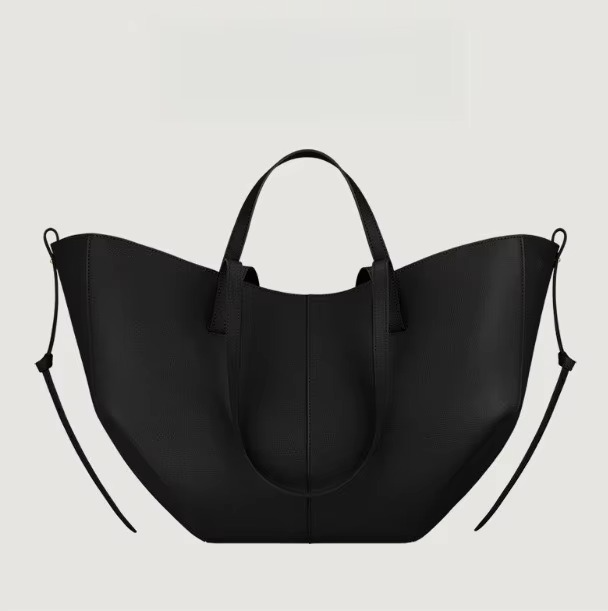 Women's large PU leather tote bag black winged design elegant work shoulder bag