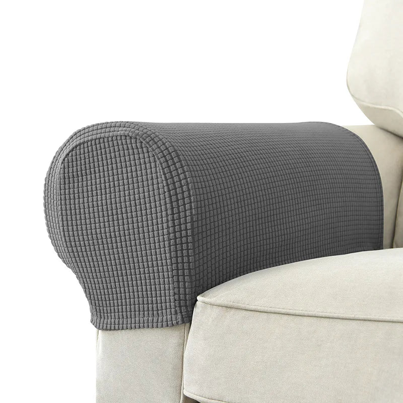 Gray textured stretch armrest cover for sofas, waterproof quilted polyester modern living room protector