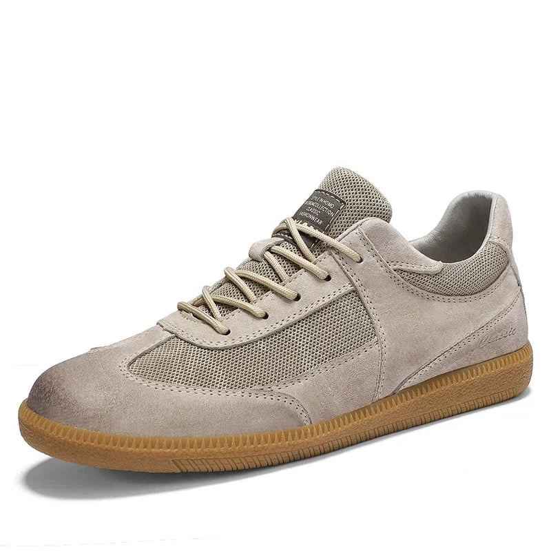 Aprielle suede low-cut sneaker with breathable mesh panels, neutral tones, minimalist urban style