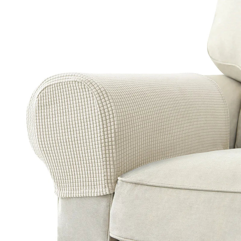 Gray textured stretch armrest cover for sofas, waterproof quilted polyester modern living room protector