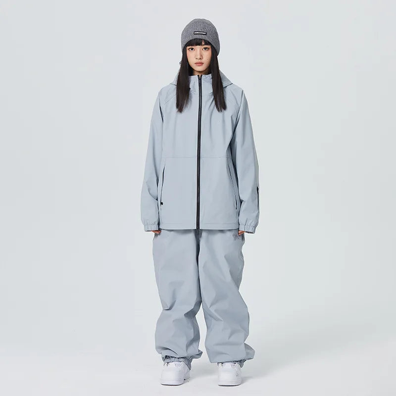 Unisex two-piece ski suit hooded jacket wide pants minimalist winter outerwear coordinated set
