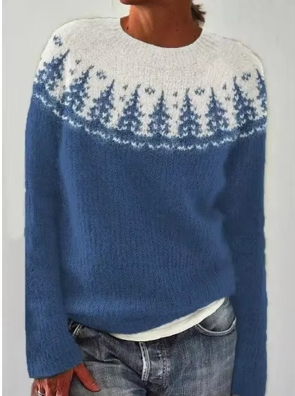 Color block loose fit women's knit top round neck full sleeves multicolor casual essential