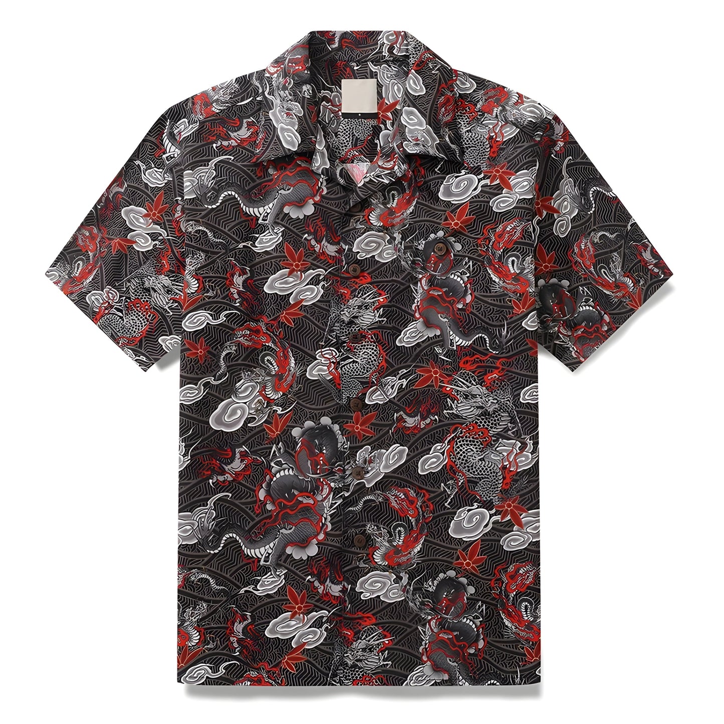 Men's dragon print shirt breathable cotton canvas turn-down collar Eastern-inspired bold motif