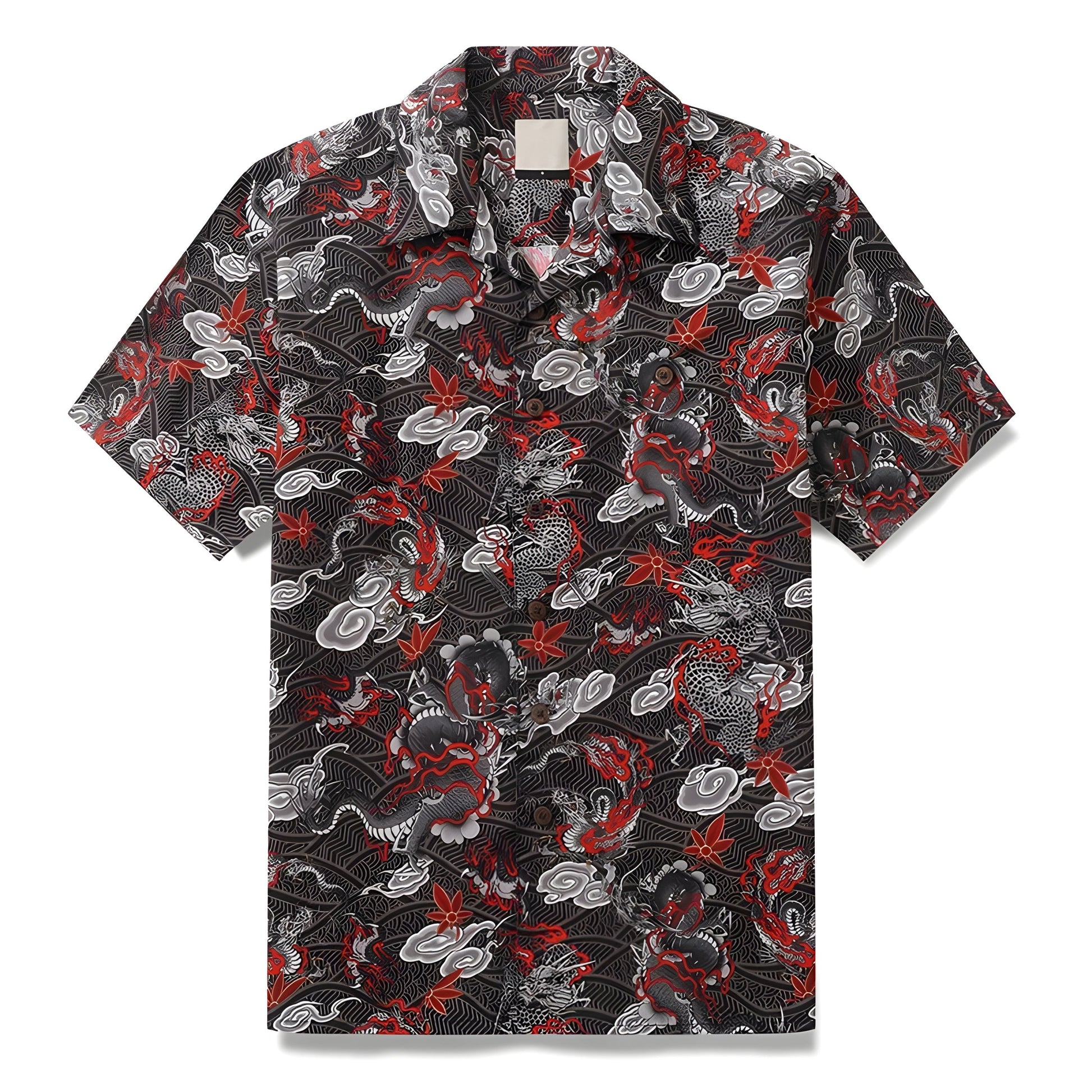 Men's dragon print shirt breathable cotton canvas turn-down collar Eastern-inspired bold motif