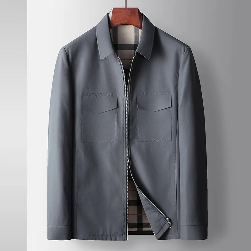 Men's regular fit collared shirt jacket with zip closure and chest pockets for versatile layering