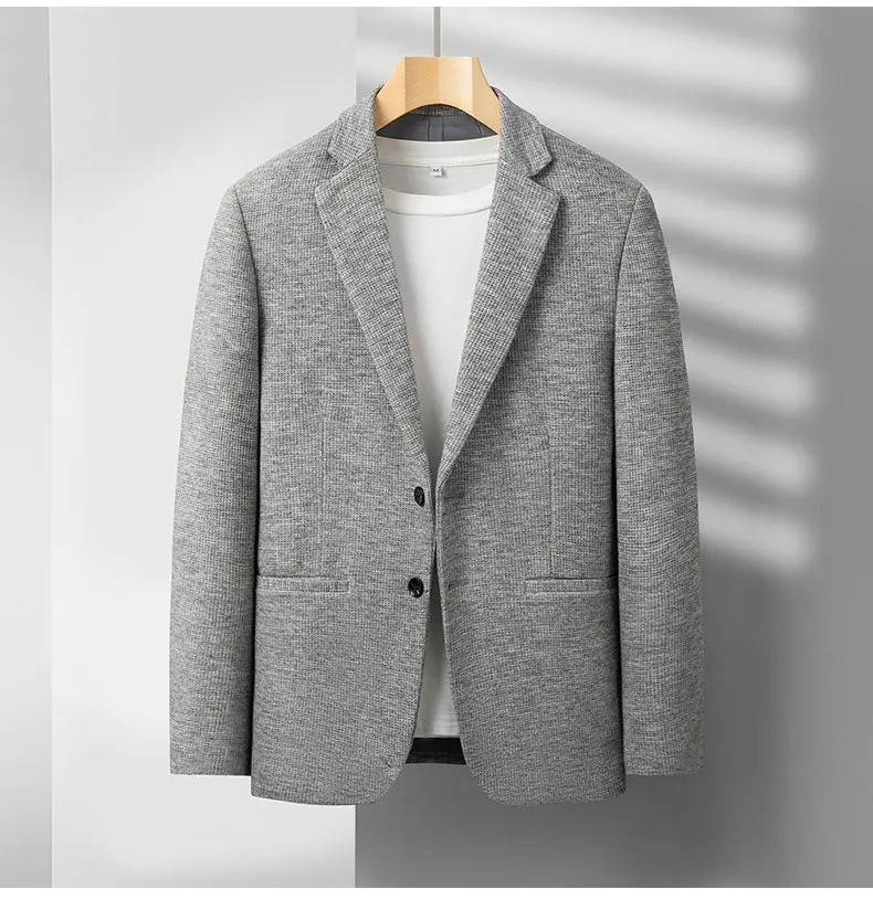 Men's wool blend tailored suit jacket slim fit structured drape versatile business formal wear