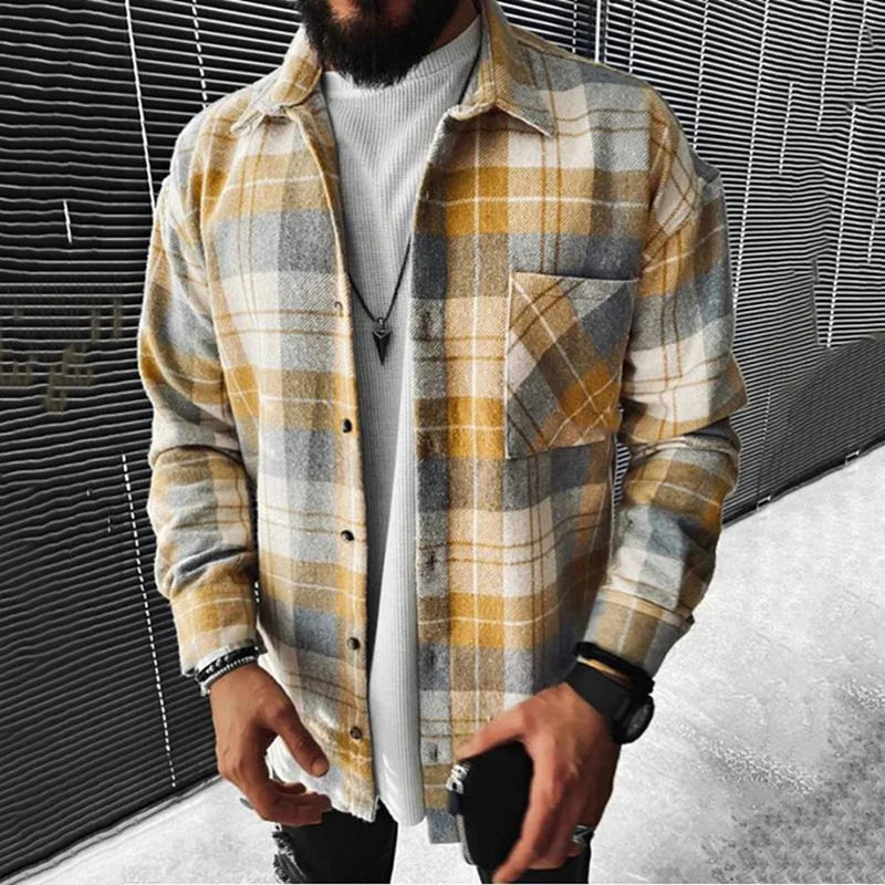 Men's blue and white check long sleeve shirt relaxed fit winter wardrobe essential