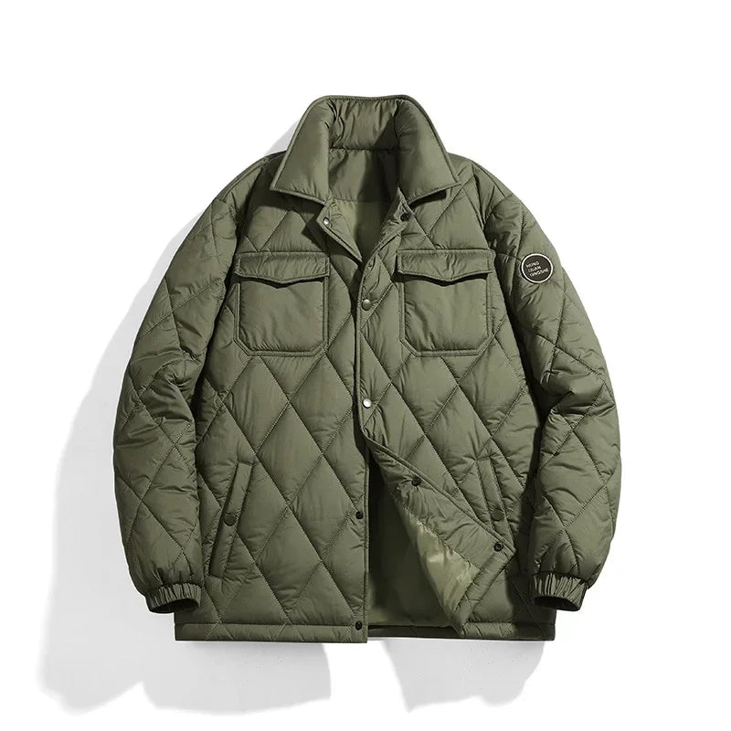 Women's quilted puffer jacket black stand collar snap button closure thick padded winter coat