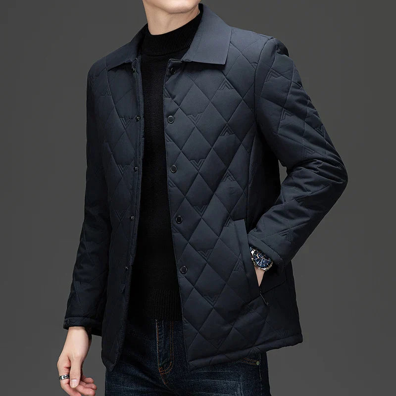 Women's lightweight diamond quilted winter jacket, slim minimal silhouette with smooth insulated finish