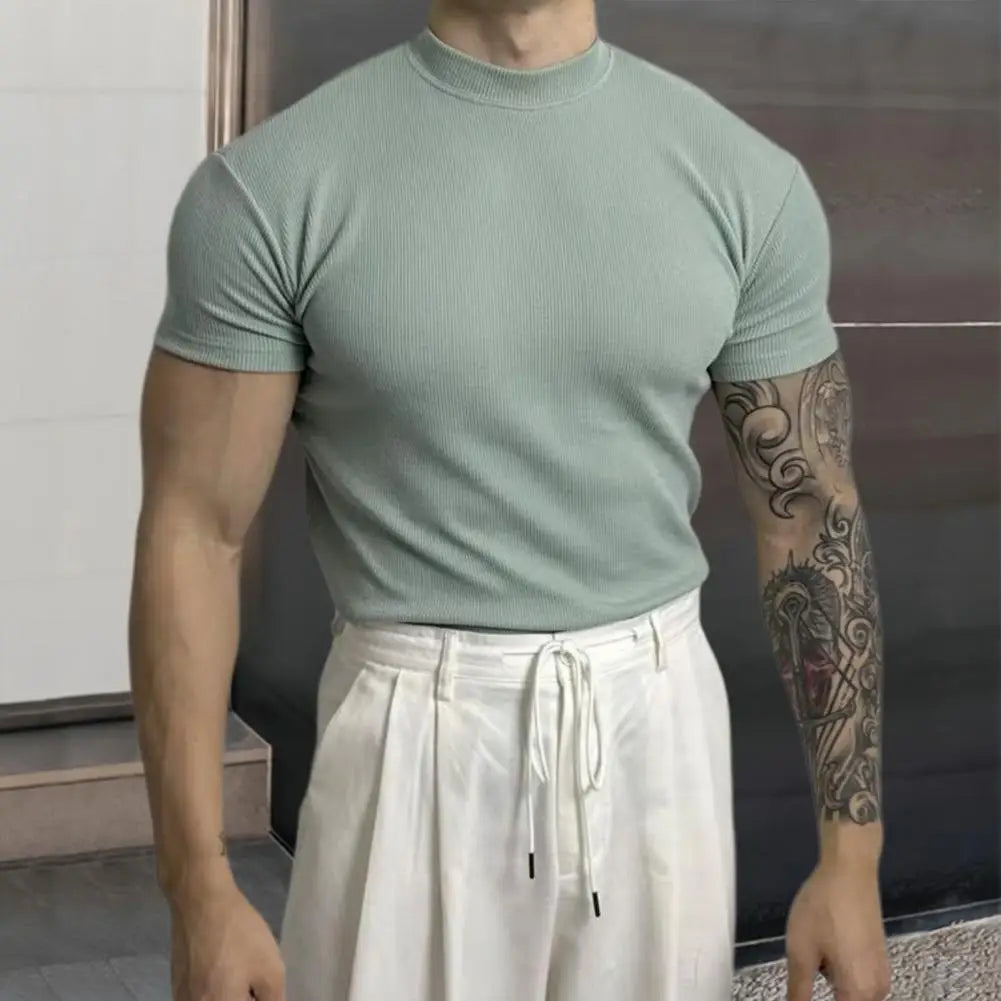 Men's slim fit athletic t-shirt with moisture-wicking fabric, streamlined silhouette for active everyday wear